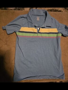 Carter's Light Blue Polo with Yellow, Green and Pink Stripes